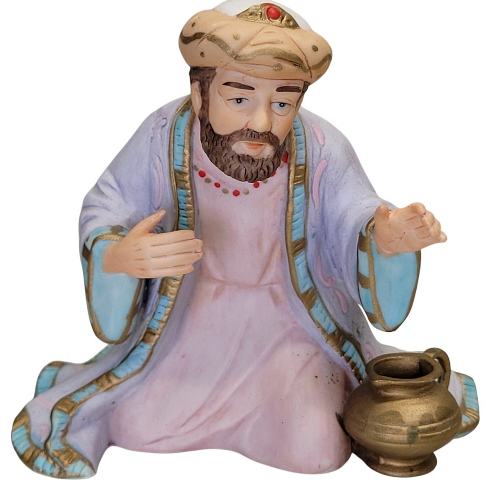 Lefton Balthazar Wise Man Nativity Figurine Purple Gold Christopher Collection